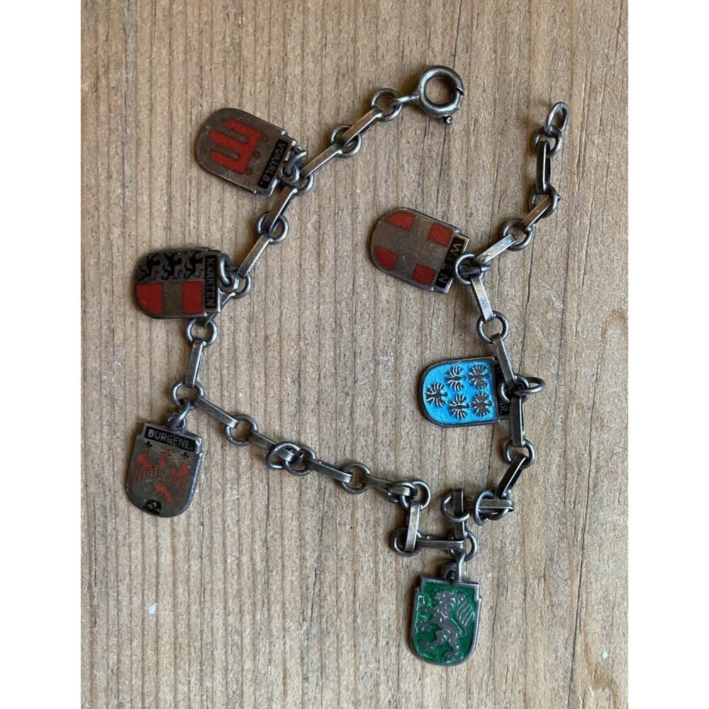 European Shields 7.25” Length Charm Bracelet Shields Marked 900